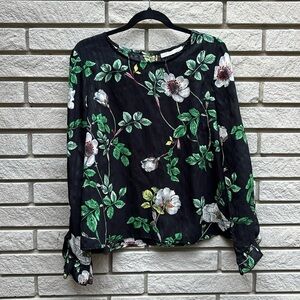 Dex Floral Semi Sheer Blouse with Ruffled Sleeves Sz L
